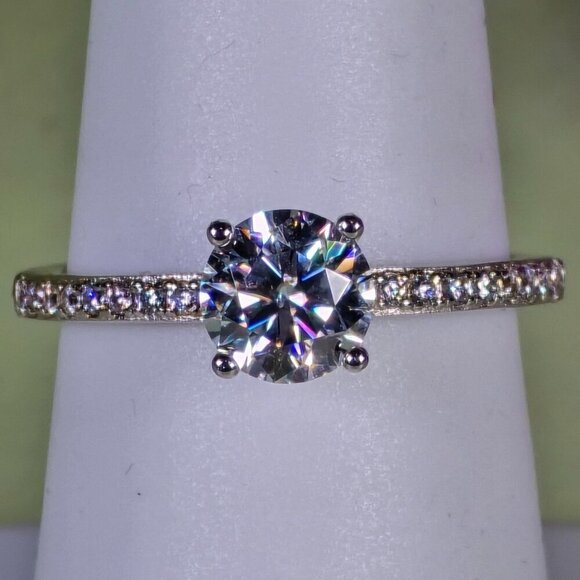 Silver Engagement Ring With 1ct Round Moissanite Solitaire & CZ‎ Accents Size 7 - Picture 2 of 10
